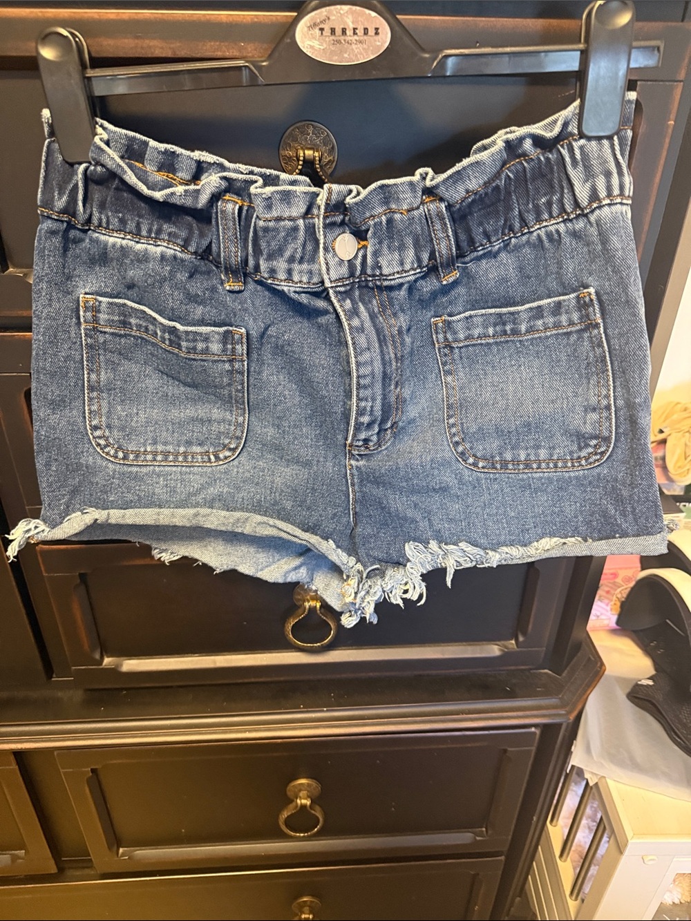 Paperbag High-Rise Denim Shorts in Blue